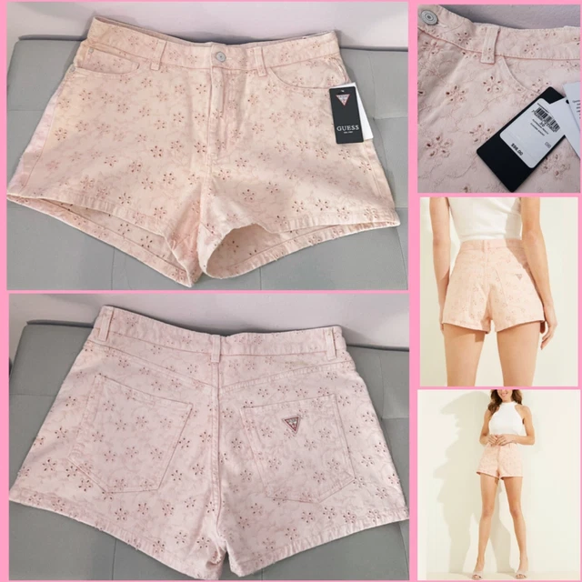 GUESS Women’s High Rise Claudia Eyelet Short Embroidered Size 30 Peach Pink $98