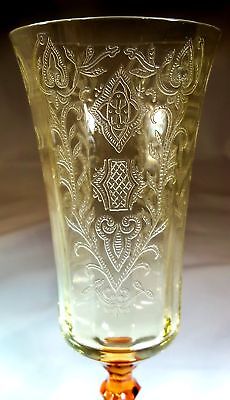 TIFFIN GLASS CO FRANCISCAN ETCH #200-1 YELLOW & AMBER FOOTED PARFAIT! 