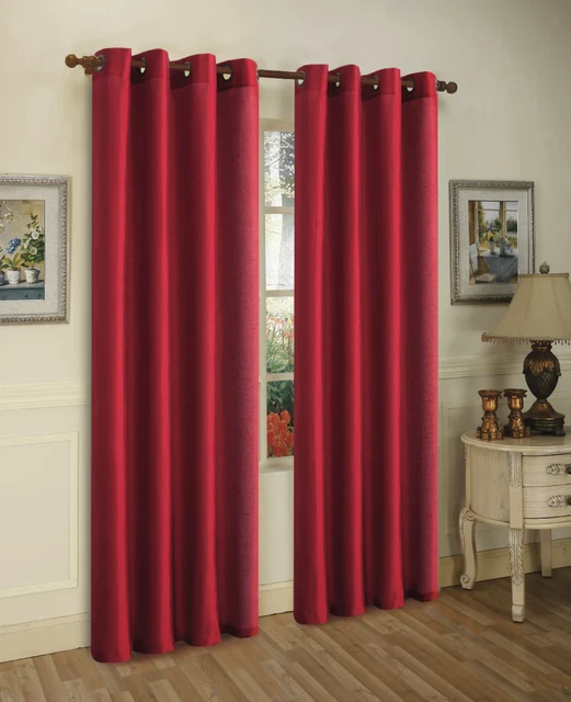 J&V TEXTILES 2 Panels Solid Grommet Faux Silk Window Curtain Drapes - 84" Length