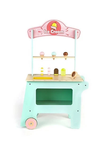 Kids Wooden Ice Cream Kart Shop Toy Playset  Pretend Role Play Toys Brand New