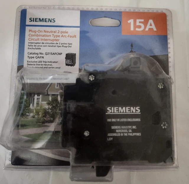 SIEMENS Q215AFCNP 15 Amp 2Pole Plug On Neutral Circuit Breaker Black
