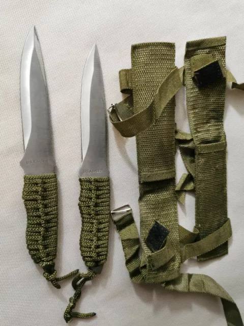 2 set Throwing Knives U.S.A. Saber Silver /w GreenM Sheath