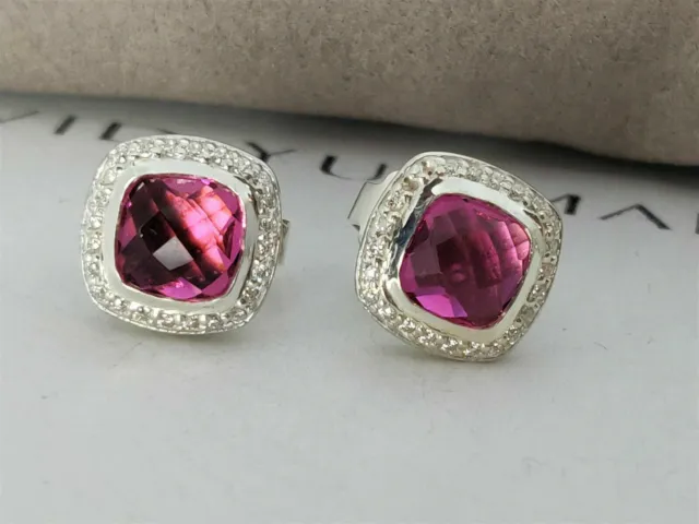 David Yurman Sterling Silver Petite Albion Earrings Pink Tourmaline & Diamonds