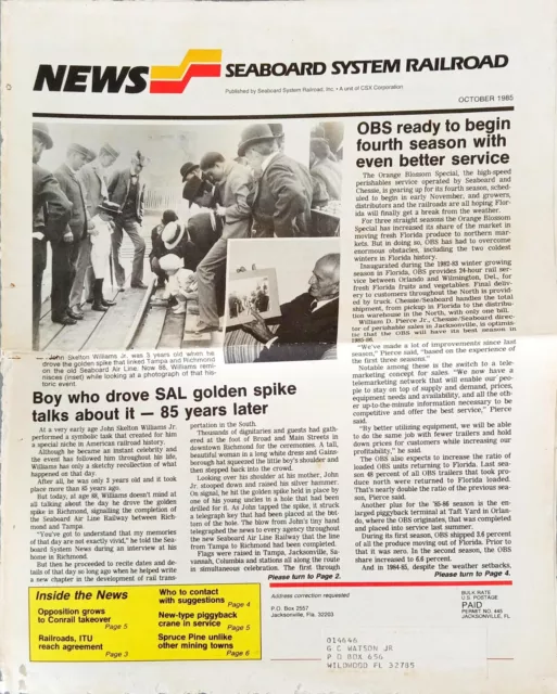 Seaboard System Railroad NEWS CSX EMPLOYEE MAGAZINE NEWSLETTER OCT 1985 DAMAGED