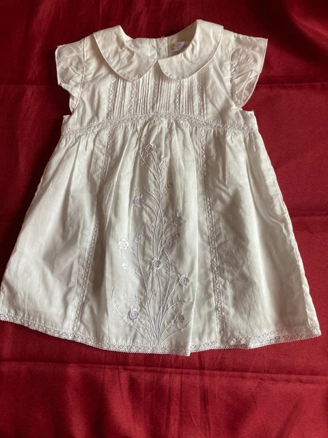 Robe Blanche Brodée Main Jacadi Pour Fille 6 Ans/116 Cm - Coton, Manches Courtes, Neuve
