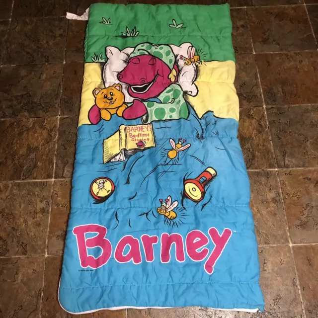 VINTAGE RETRO 1992 Barney Dinosaur TV Show Kids Sleepover Sleeping Bag ...
