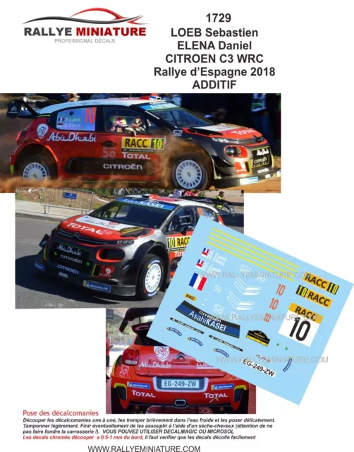 Decals 1/43 Ref 1729 Citroen C3 Wrc Sebastien Loeb Rallye Espagne Catalogne 2018