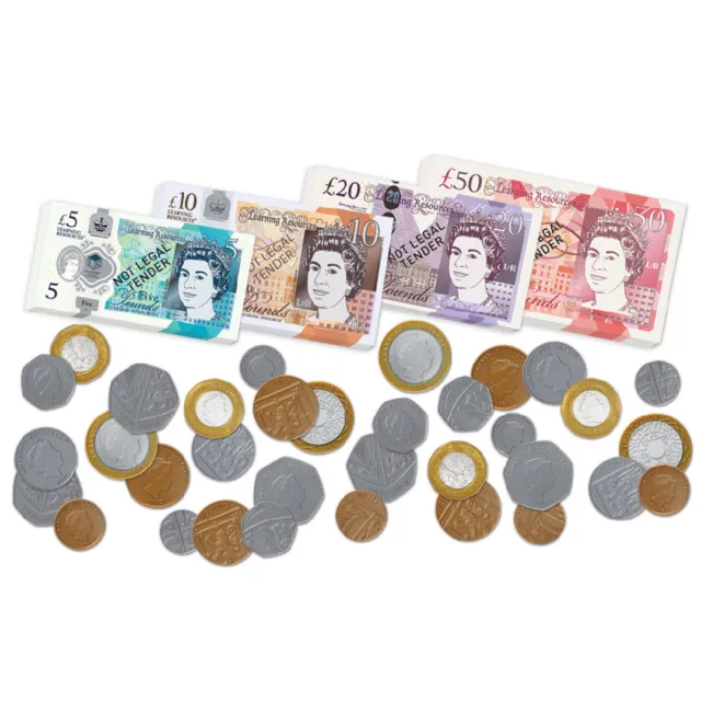 Learning Resources UK Currency Pounds Play Money - 96 Pretend Fake Coins & Notes