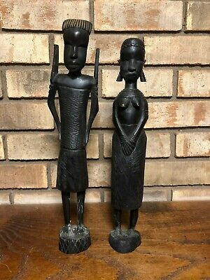2 Hand Carved African Tribal Folk Art Ebony Wood Man / Women Sculpture Figures!!