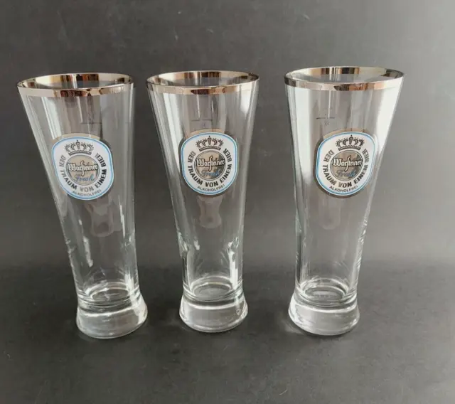 Set of 3 Warsteiner Beer Pilsner Glasses Platinum Rim ALKOHOLFREI .2L RC