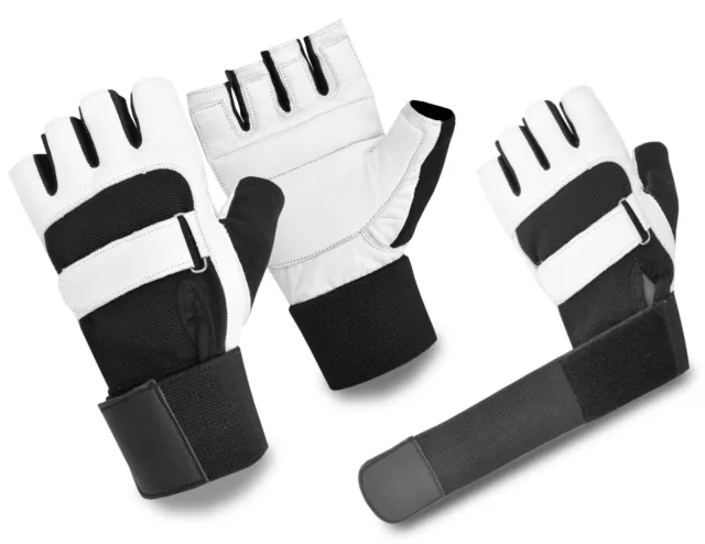Leather Weight Lifting Gloves Fitness Gym Training Workout Padded Fingerless