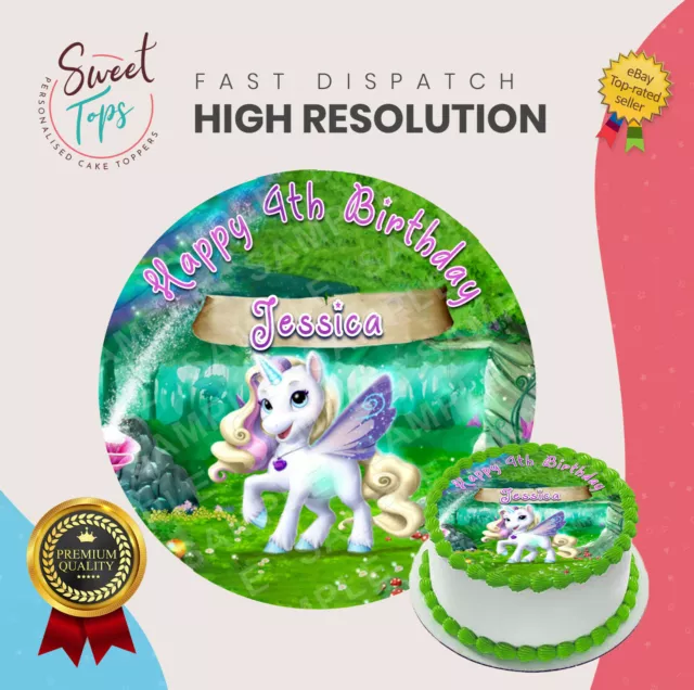 Unicorn Round Edible Birthday Cake Topper Decoration Personalised