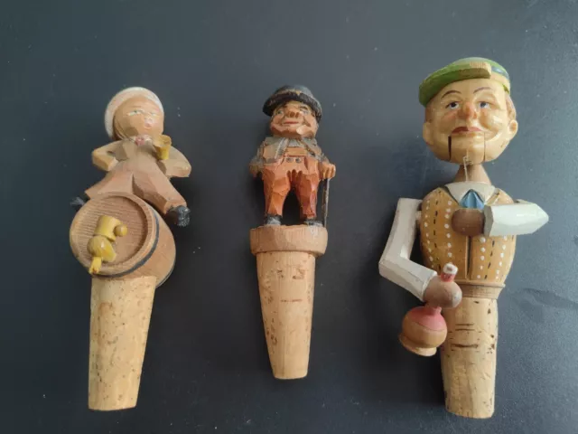 Vintage Anri Wooden Figures Mechanical Cork Bottle Stopper Black Forest
