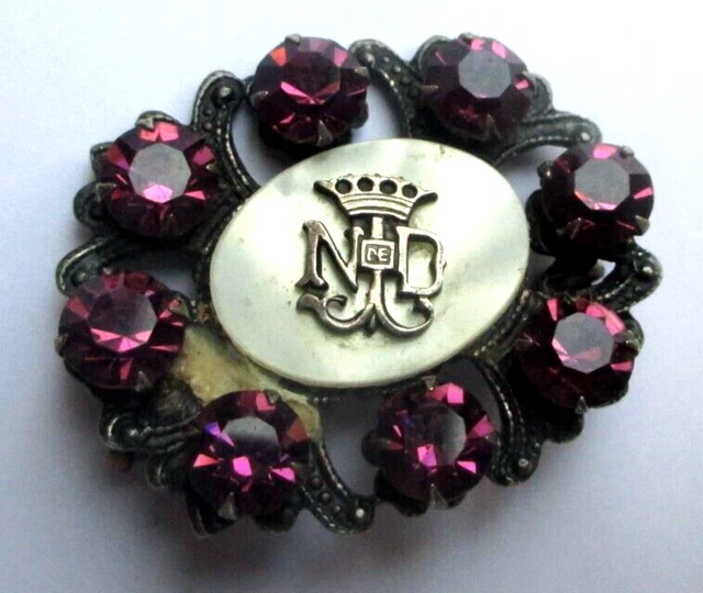Broche Vintage Argentée Avec Cristaux, Diamant Et Améthyste - Bijou Ancien Parfait état