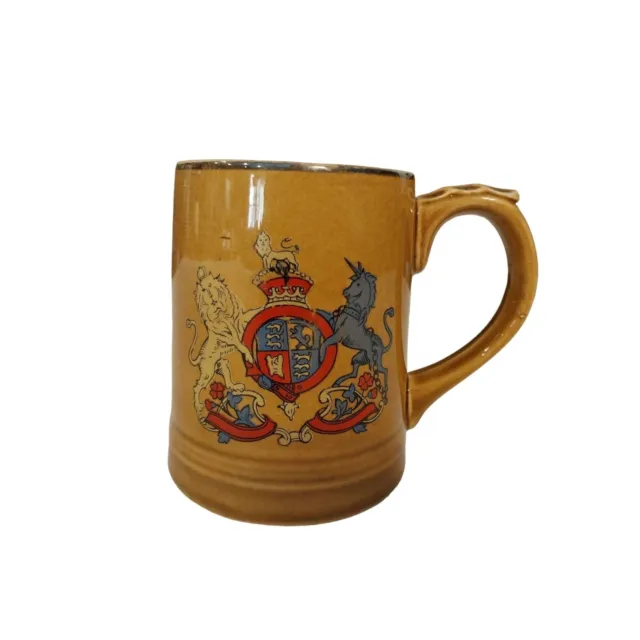 Vintage United Kingdom Coat Of Arms Crest Beer Mug Stein Unicorn Lion Nasco