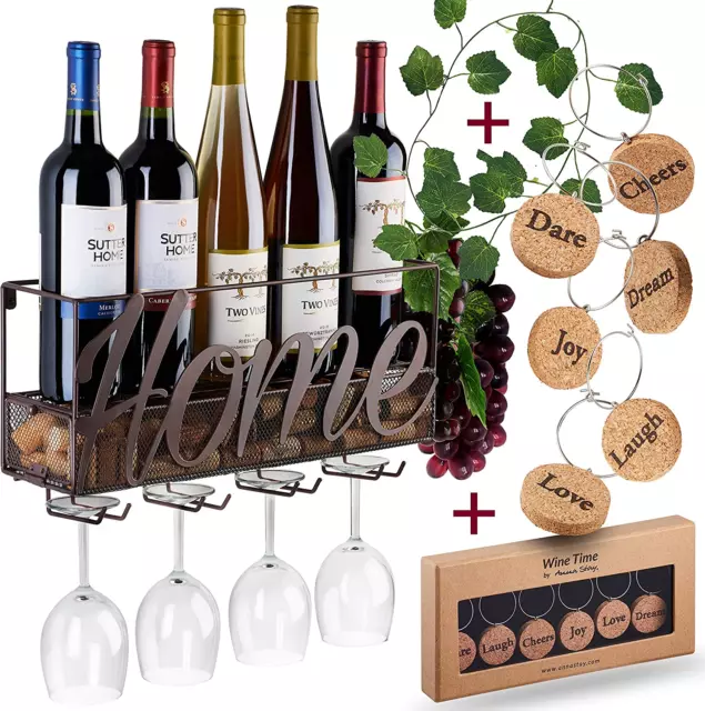 Anna Stay Wine Rack Wall Mounted Decorative Wine Rack with Wine Glass Holder, In