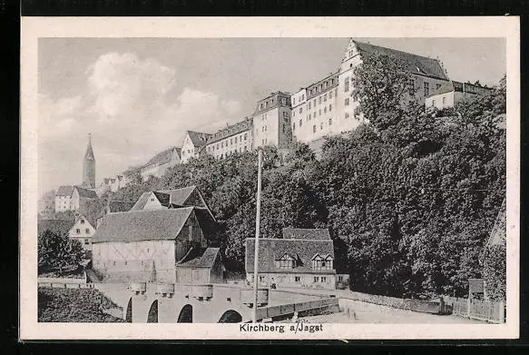 Kirchberg a. Jagst, Blick hinauf zum Schloss, Ansichtskarte