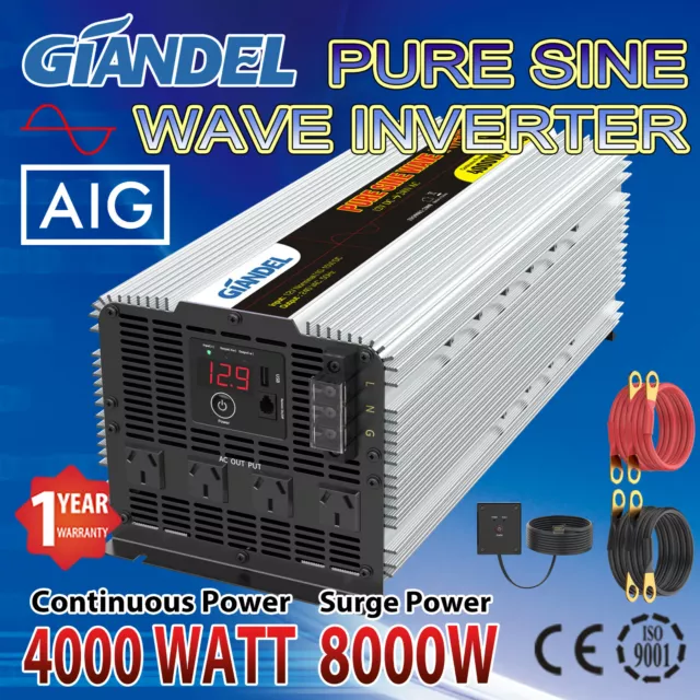 Power Inverter 4000W/8000W 12V-240V Giandel Pure Sine Wave USA Transistors