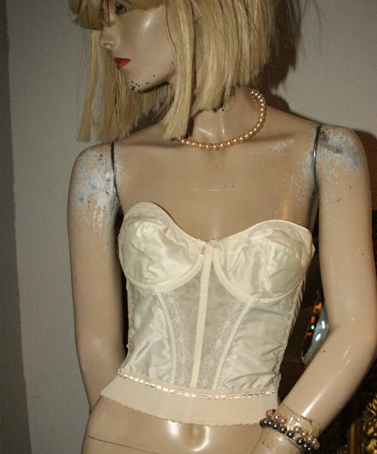 Corsetto busto vintage Felina seta senza spalline gomma vita bianca taglia 4 B/S