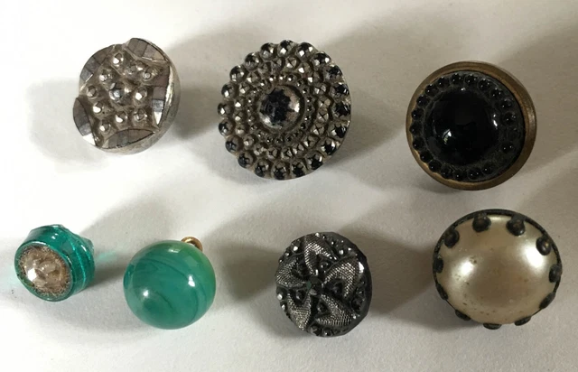 Boutons Art Déco En Verre Et Argenté Boutons Anciens Lot De 7