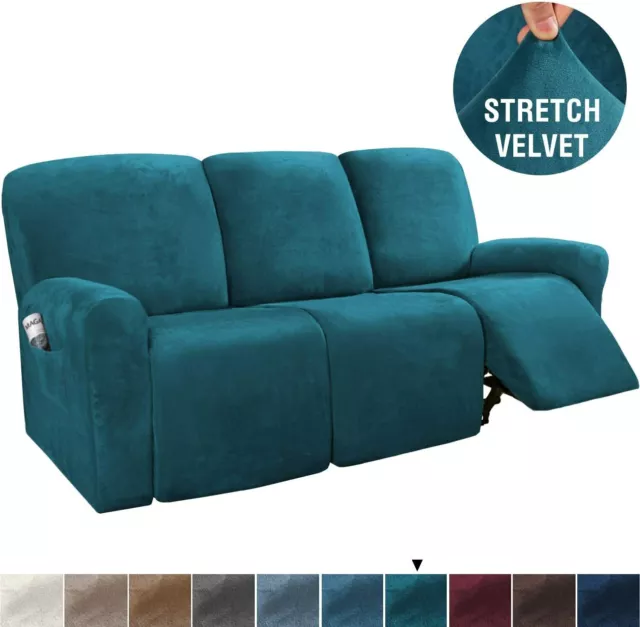 TealGreen1/2/3/4 Sofa/Recliner Dining Velvet Plush Sofa Stretch Couch Cover New