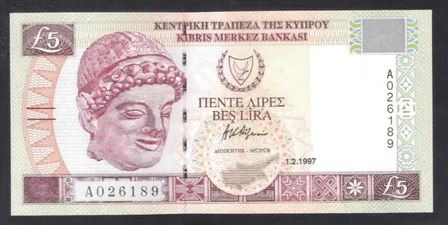CYPRUS 1997 FIVE 5 POUNDS BANKNOTE PERFECT GEM UNC World Money Currency Note