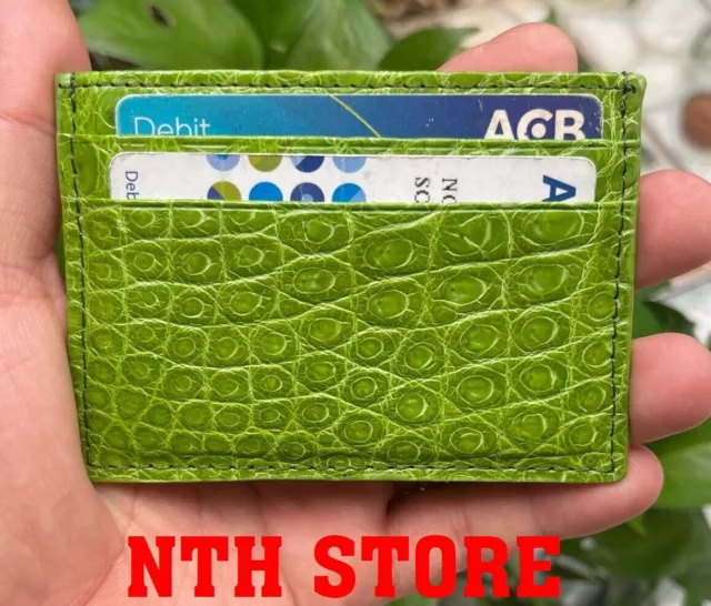 Crocodile Leather Credit Card Holder DOUBLE SIDE Genuine Alligator GREEN color