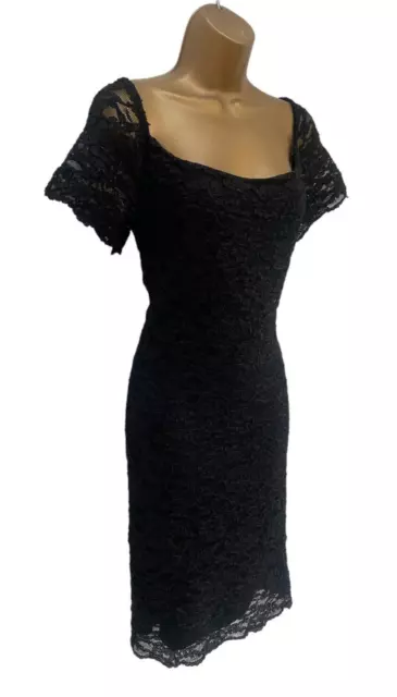 Vintage Gina Bacconi Dress Size 16 Black Lace Retro Occasion Party Cruise