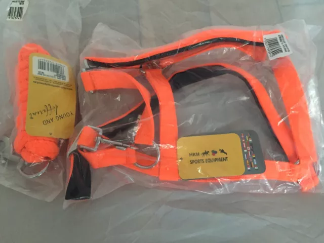 HKM Stars Softice Padded Headcollar & Leadrope Set - Neon Orange - Cob & Full