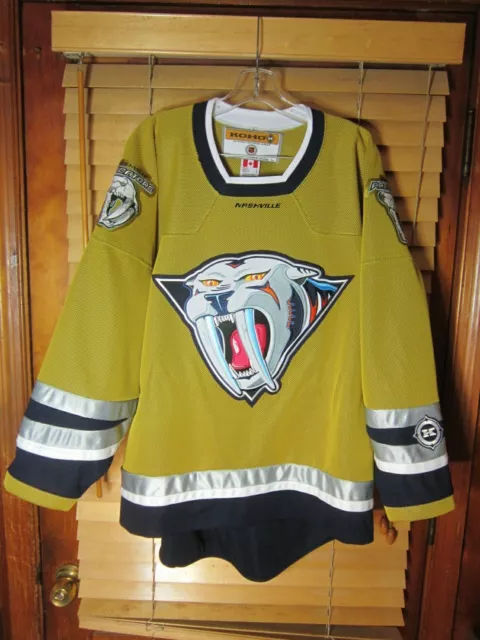 Vtg Rare NHL Nashville Predators Mustard Gold Yellow Koho Hockey Jersey.  Mens M