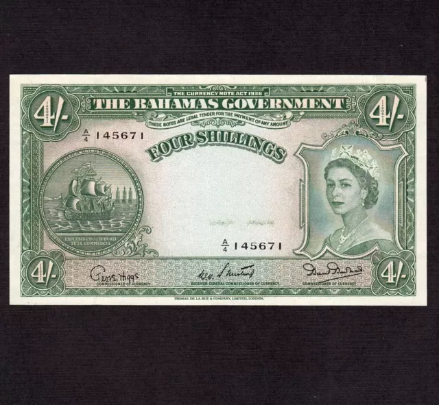 Bahamas 4 Shillings 1953 P-13b * AU-UNC * Queen Elizabeth *