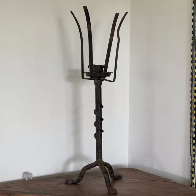 Candle Holder Hand Forged Primitive Wrought Iron Claw Foot - Needs Shade 18.5”