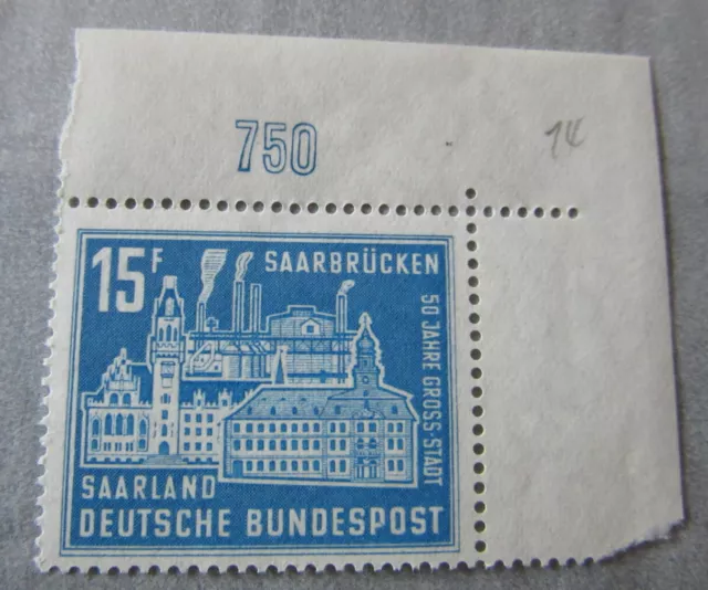 Saarland 1959 - Saarbrücken  15 F. Eckrand Marke  postfrisch  Mi.Nr. 446