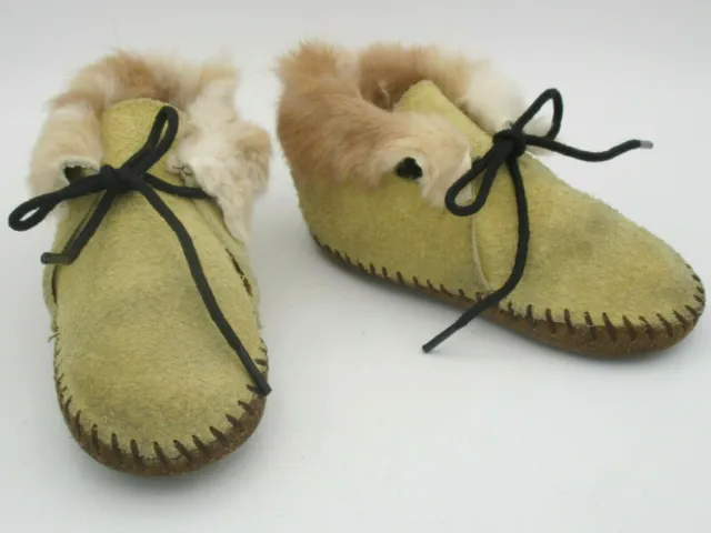 Vintage Taos Toddler/Child Native American Moccasins - Real Suede and Rabbit Fur