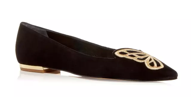 SOPHIA WEBSTER Bibi Butterfly Embroidered Suede Flats Black Rose Gold 40.5EU NIB 2