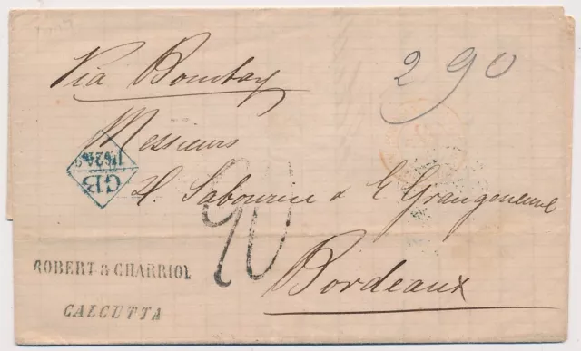 Lettre Inde Calcutta Via Bombay France Gb Taxe 20 Cachet Bleu Cover India