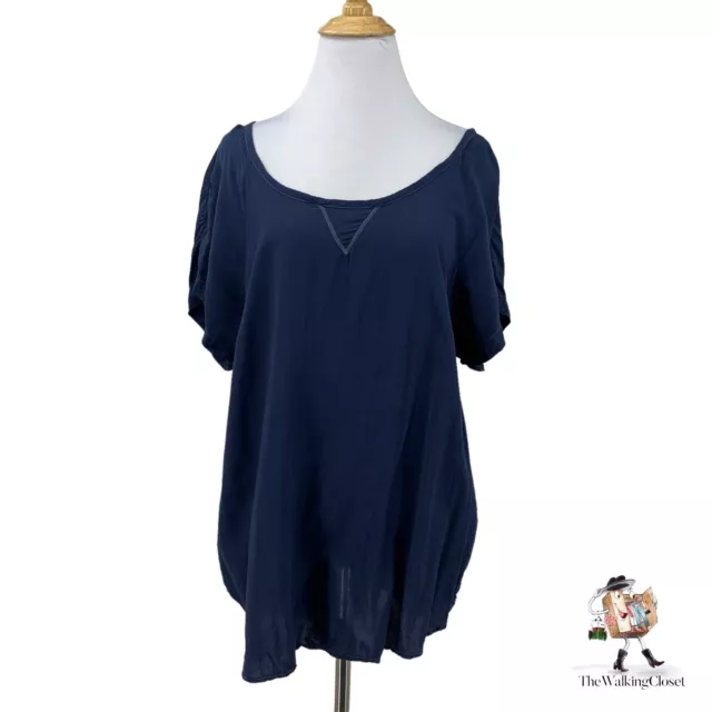 Splendid Shirting Short Sleeve Top Womens XL Navy Blue Soft Slouchy Low Scoop