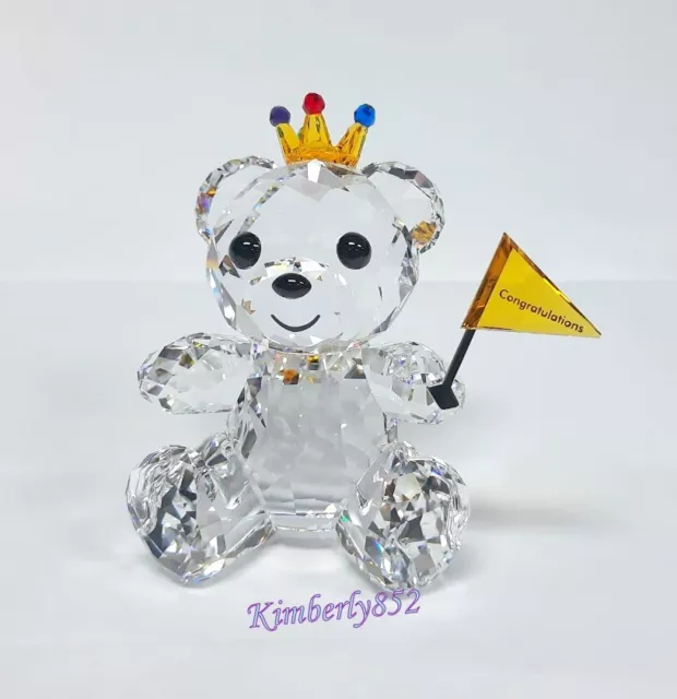 Swarovski Kris Bear Congratulations W/Flag Golden Crown Crystal NEW 5492229