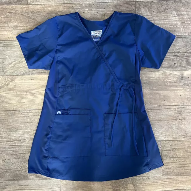 Wonder Wink Work Scrub Top SMALL - Navy Blue -Nurse Uniform Shirt Stretch