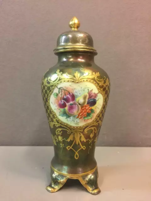 Murano Glass Decorative Urn Vase with Top - Fruit and Gilt Accents Hand Painted