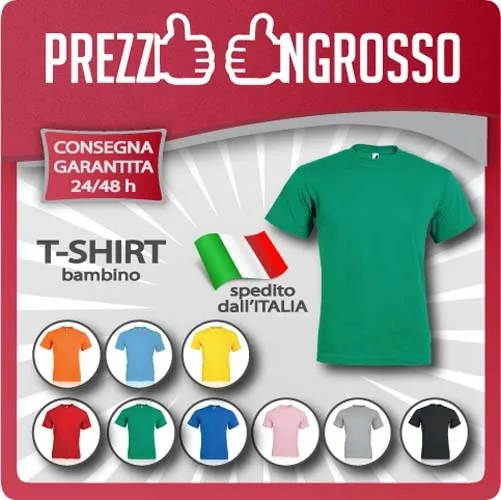 MAGLIETTA Maniche Corte BAMBINO RAGAZZO COLORI VARI T-SHIRT VARIE TAGLIE.