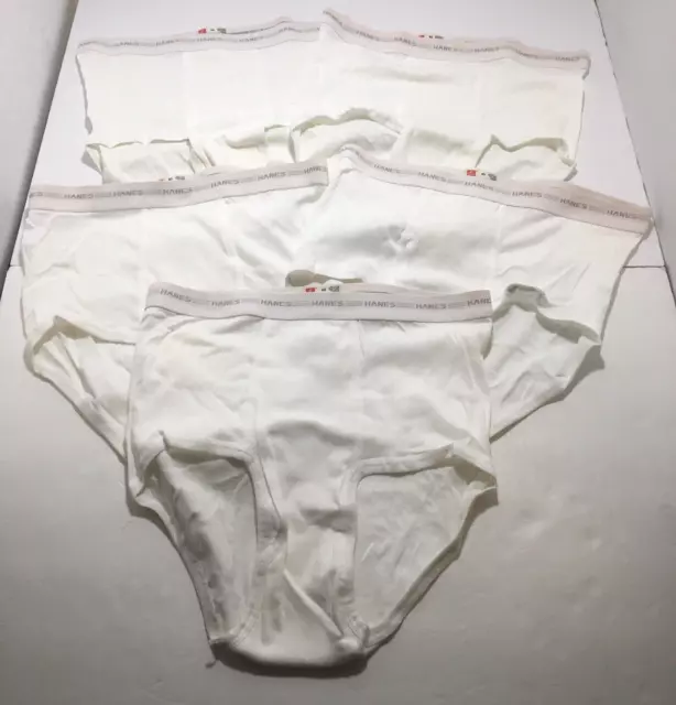 5 PAIRS OF Vintage Hanes Men’s White Briefs Size 40 USA Materials 100% ...