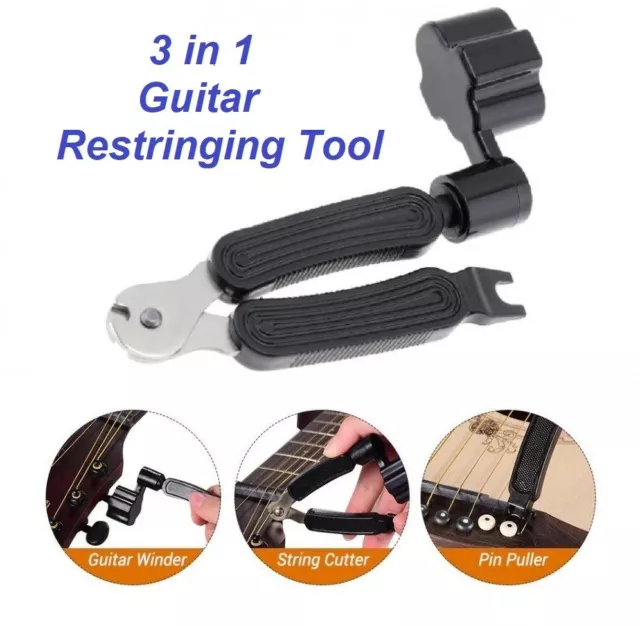 3 in 1 Guitar Restringing Tool - String Winder - String Cutter - Peg Puller