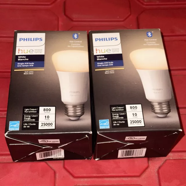Philips Hue Smart 60W A19 LED Bulb Soft Warm White Light, 800 Lumen 2 Pack