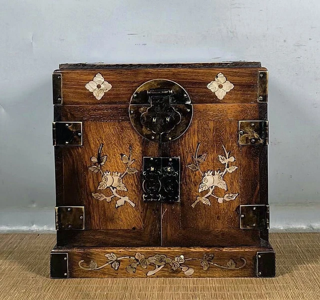10 " Old Chinese Huanghuali wood Carving Dynasty jewelry Box