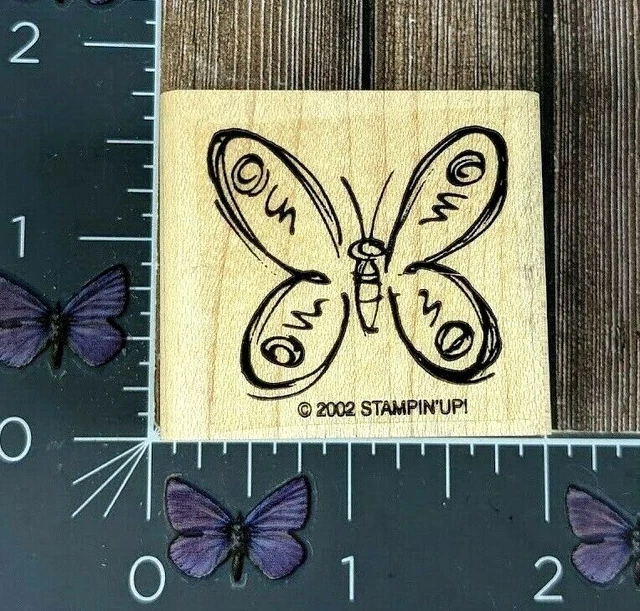 STAMPIN' UP! BUTTERFLY Sketched Outline Rubber Stamp 2002 Wood Mount 