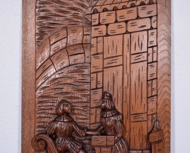 *Large French Antique Deeply Carved Panel Solid Oak with Man and Woman 5