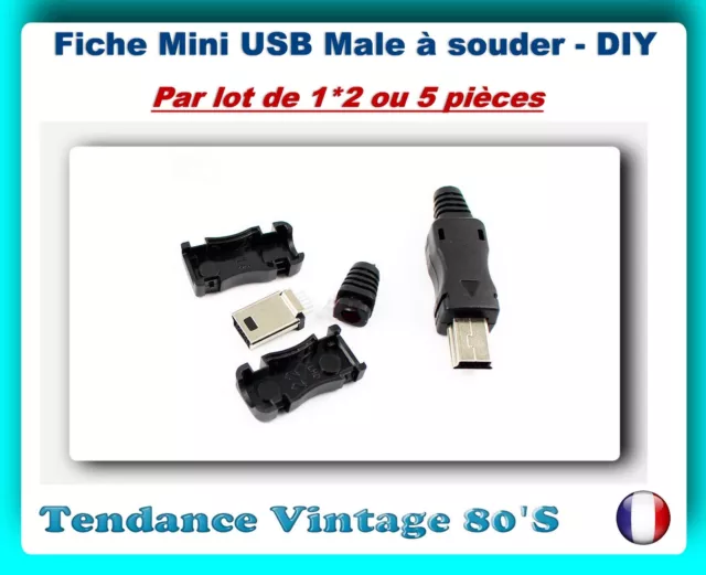 *** Lot De  1*2 Ou 5 Fiches Mini Usb Male A Monter/Souder - Diy ***