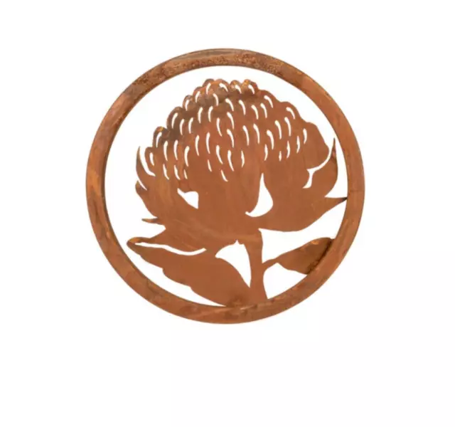 Australian Native Waratah Garden Flower Round Rust Corten Metal Wall Art 60cm