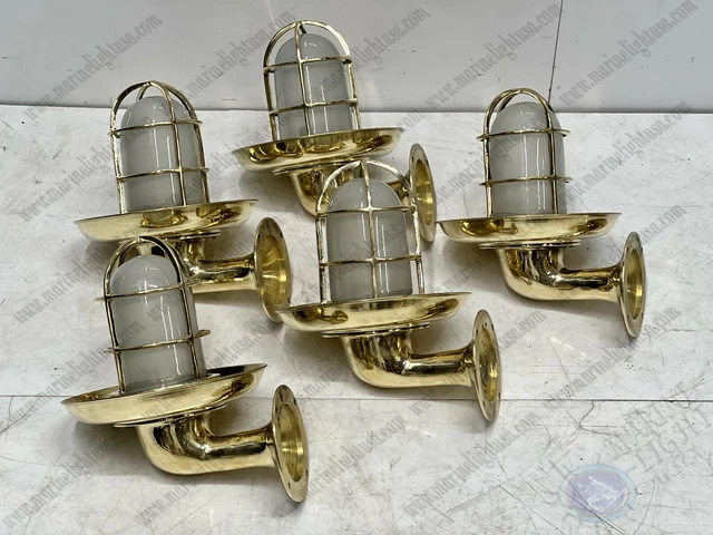 Nautical New Brass Antique Swan Ship Marine Light Shade White Glass Lot of 5